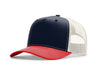 Richardson 112FPC Five-Panel Champ Trucker Hat in Navy/ Birch/ Red