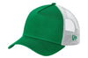 Kelly Green and white mesh New Era Trucker Cap with NE logo embroidered on the left side of the cap.