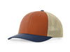 Richardson 173 Hood River Performance Trucker Hat in Desert Orange/ Light Khaki/ Insignia Blue