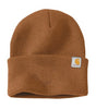 Carhartt Brown Watch Cap. Hand sewn Hermann Oak Leather Patch laser etches with your logo.