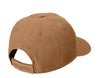Carhartt brown cotton canvas dad cap back view showing velcro closure and embroidered Carhartt logo