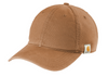 Carhartt cotton canvas dad cap in Carhartt brown with ample space to add a custom leather patch, front view