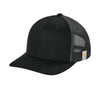Carhartt Flexfit 110 performance snapback hat in Black and Asphalt Grey mesh, ready for custom leather patch branding.