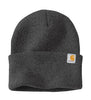 Coal Heather Carhartt Watch Cap Beanie. Includes a hand sewn Hermann Oak Leather Patch laser etches with your logo.