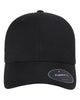 Flexfit NU snapback cap in black with space for a custom leather patch, front view