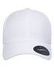 Flexfit NU snapback cap in white with room for a custom leather patch, front view