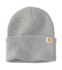 Heather Grey Carhartt Watch Cap Beanie. Includes a hand sewn Hermann Oak Leather Patch laser etches with your logo.