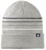 Light Heather Grey Striped TravisMathew Cuffed Beanie.