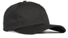 Made in USA custom dad hat in black with laser-etched leather patch - angled side view
