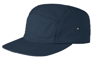 A navy camper hat, leather patch included.
