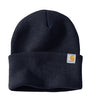Navy Carhartt Watch Cap Beanie. Includes a hand sewn Hermann Oak Leather Patch laser etches with your logo.