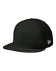 New Era NE404 diamond era flat bill snapback hat in Flag Black with custom laser engraved Hermann Oak leather patch, side view