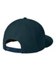 New Era NE404 diamond era flat bill snapback hat in Flag Deep Navy with custom laser engraved Hermann Oak leather patch, back view