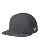 New Era NE404 diamond era flat bill snapback hat in Flag Graphite with custom laser engraved Hermann Oak leather patch, side view