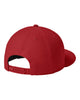 New Era NE404 diamond era flat bill snapback hat in Flag Scarlet with custom laser engraved Hermann Oak leather patch, back view