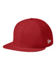 New Era NE404 diamond era flat bill snapback hat in Flag Scarlet with custom laser engraved Hermann Oak leather patch, side view