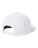 New Era NE404 diamond era flat bill snapback hat in Flag White with custom laser engraved Hermann Oak leather patch, back view