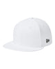 New Era NE404 diamond era flat bill snapback hat in Flag White with custom laser engraved Hermann Oak leather patch, side view