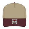 OTTO CAP 31-069 5 panel mid profile cap in maroon/khaki, front view