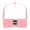 OTTO CAP 31-069 5 panel mid profile cap in pink/white/pink, front view