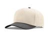 Richardson 5 Panel Champ Cap in Cream and Black, ideal for a custom leather patch.