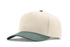Richardson 5 Panel Champ Cap in Cream and Dark Green, ideal for a custom leather patch.