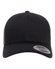 YP Classics 6606 retro trucker hat in Black with custom laser engraved Hermann Oak leather patch