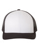 YP Classics 6606 retro trucker hat in Black/ White/ Black with custom laser engraved Hermann Oak leather patch
