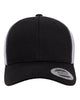 YP Classics 6606 retro trucker hat in Black/ White with custom laser engraved Hermann Oak leather patch