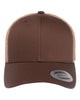 YP Classics 6606 retro trucker hat in Brown/ Khaki with custom laser engraved Hermann Oak leather patch