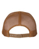 YP Classics 6606 retro trucker hat in Caramel with custom laser engraved Hermann Oak leather patch, back view