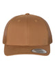 YP Classics 6606 retro trucker hat in Caramel with custom laser engraved Hermann Oak leather patch