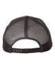 YP Classics 6606 retro trucker hat in Charcoal with custom laser engraved Hermann Oak leather patch, back view