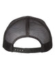 YP Classics 6606 retro trucker hat in Charcoal/ Black with custom laser engraved Hermann Oak leather patch, back view