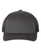 YP Classics 6606 retro trucker hat in Charcoal/ Black with custom laser engraved Hermann Oak leather patch