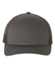 YP Classics 6606 retro trucker hat in Charcoal with custom laser engraved Hermann Oak leather patch