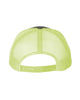 YP Classics 6606 retro trucker hat in Charcoal/ Neon Green with custom laser engraved Hermann Oak leather patch, back view