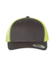 YP Classics 6606 retro trucker hat in Charcoal/ Neon Green with custom laser engraved Hermann Oak leather patch