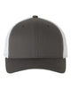 YP Classics 6606 retro trucker hat in Charcoal/ White with custom laser engraved Hermann Oak leather patch