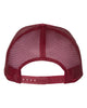 YP Classics 6606 retro trucker hat in Cranberry with custom laser engraved Hermann Oak leather patch, back view