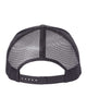 YP Classics 6606 retro trucker hat in Dark Heather Grey with custom laser engraved Hermann Oak leather patch, back view