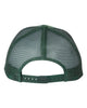YP Classics 6606 retro trucker hat in Evergreen with custom laser engraved Hermann Oak leather patch, back view