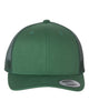 YP Classics 6606 retro trucker hat in Evergreen with custom laser engraved Hermann Oak leather patch