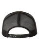 YP Classics 6606 retro trucker hat in Green Camo/ Black with custom laser engraved Hermann Oak leather patch, back view