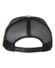 YP Classics 6606 retro trucker hat in Heather Grey/ Black with custom laser engraved Hermann Oak leather patch, back view