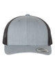 YP Classics 6606 retro trucker hat in Heather Grey/ Black with custom laser engraved Hermann Oak leather patch