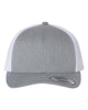 YP Classics 6606 retro trucker hat in Heather Grey/ White with custom laser engraved Hermann Oak leather patch