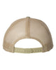 YP Classics 6606 retro trucker hat in Khaki with custom laser engraved Hermann Oak leather patch, back view