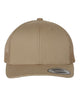 YP Classics 6606 retro trucker hat in Khaki with custom laser engraved Hermann Oak leather patch