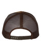 YP Classics 6606 retro trucker hat in Kryptek Highlander with custom laser engraved Hermann Oak leather patch, back view